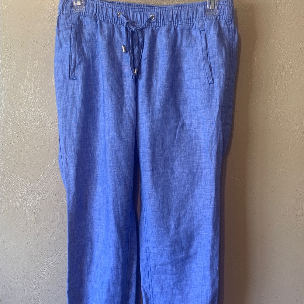 Lilly Pulitzer size M Sky Blue Pants, Pockets Drawstring 100% Linen - Picture 2 of 5